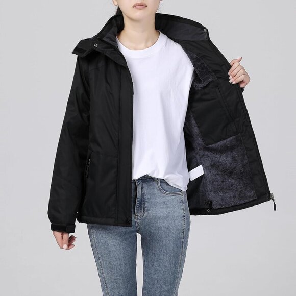 Womens Black Mountain Waterproof Ski Jacket Hooded Windproof Winter Coat Snow - Picture 3 of 7